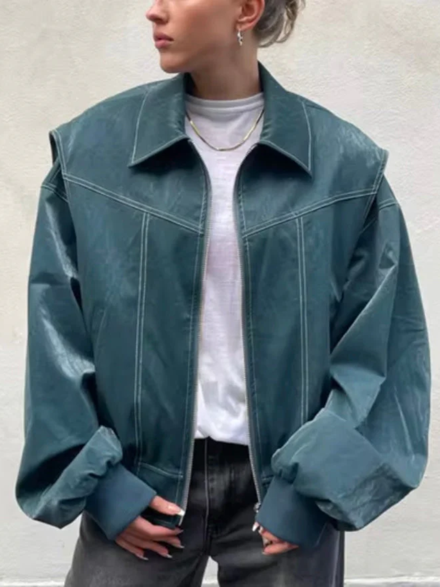 Lisa - Imitation Leather Bomber Jacket