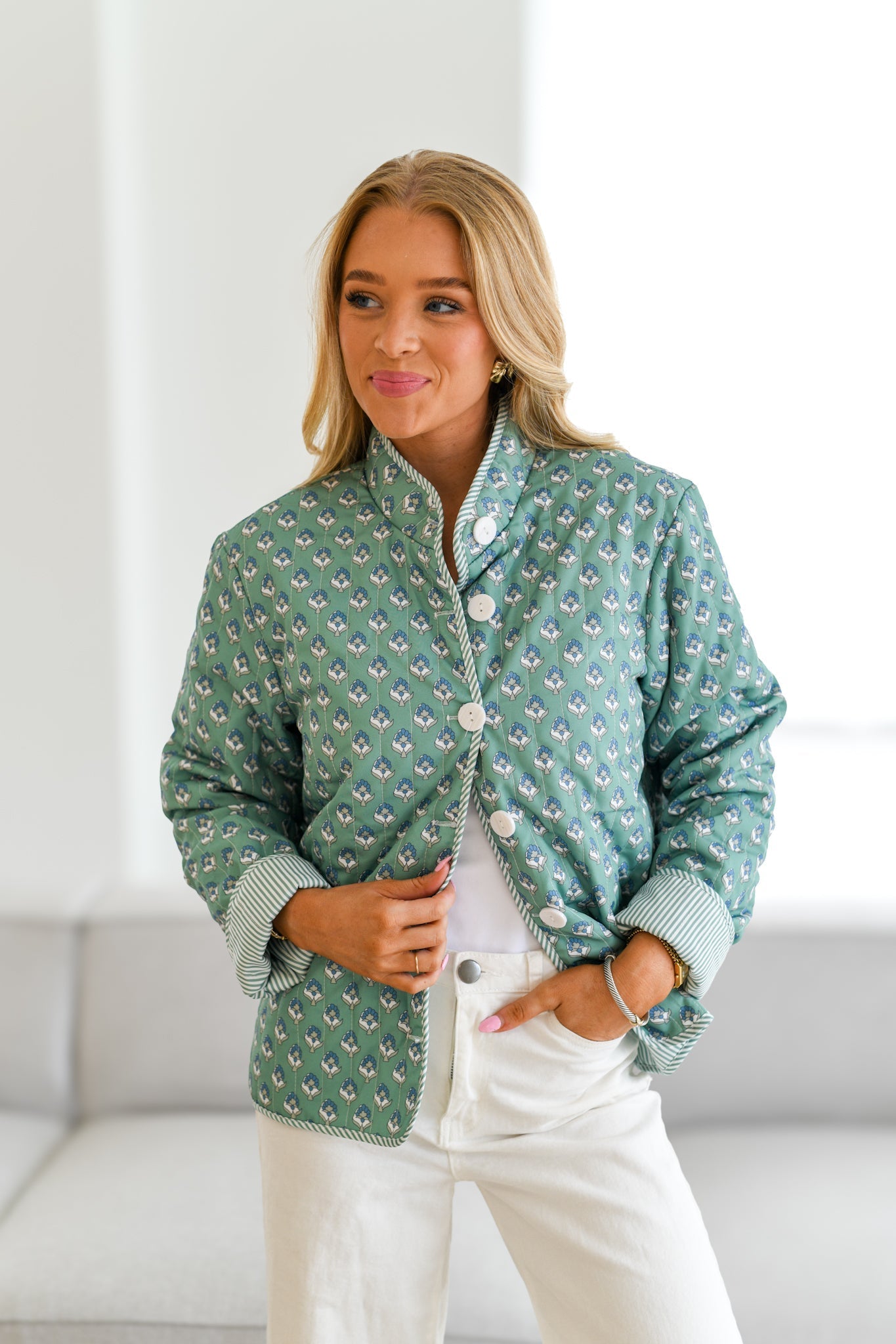 Tiffany Quilted Jacket met print - Blauwgroen