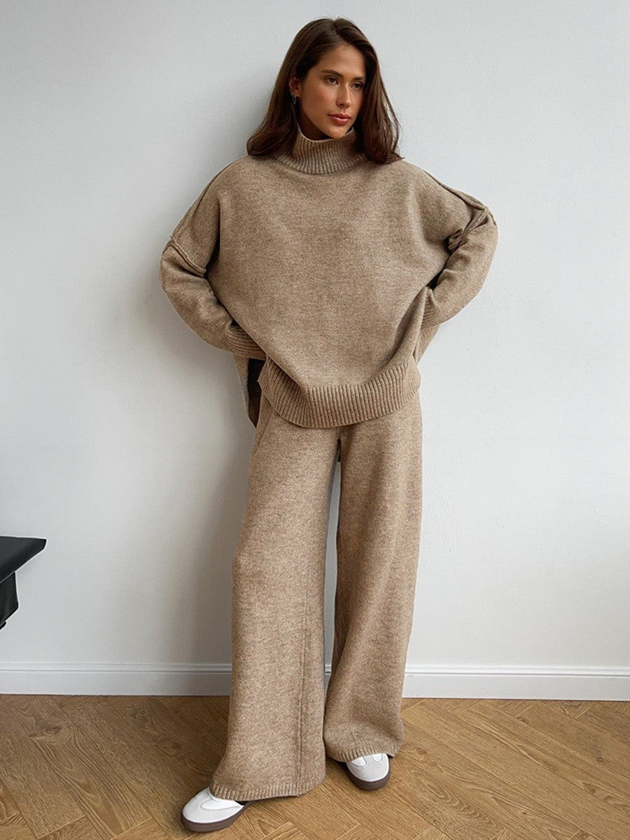 Laura Plain Turtleneck Knit Pants Set