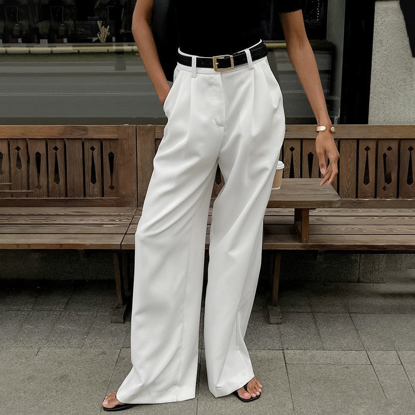 Olivia Solid Wide Leg Pants Without Belt